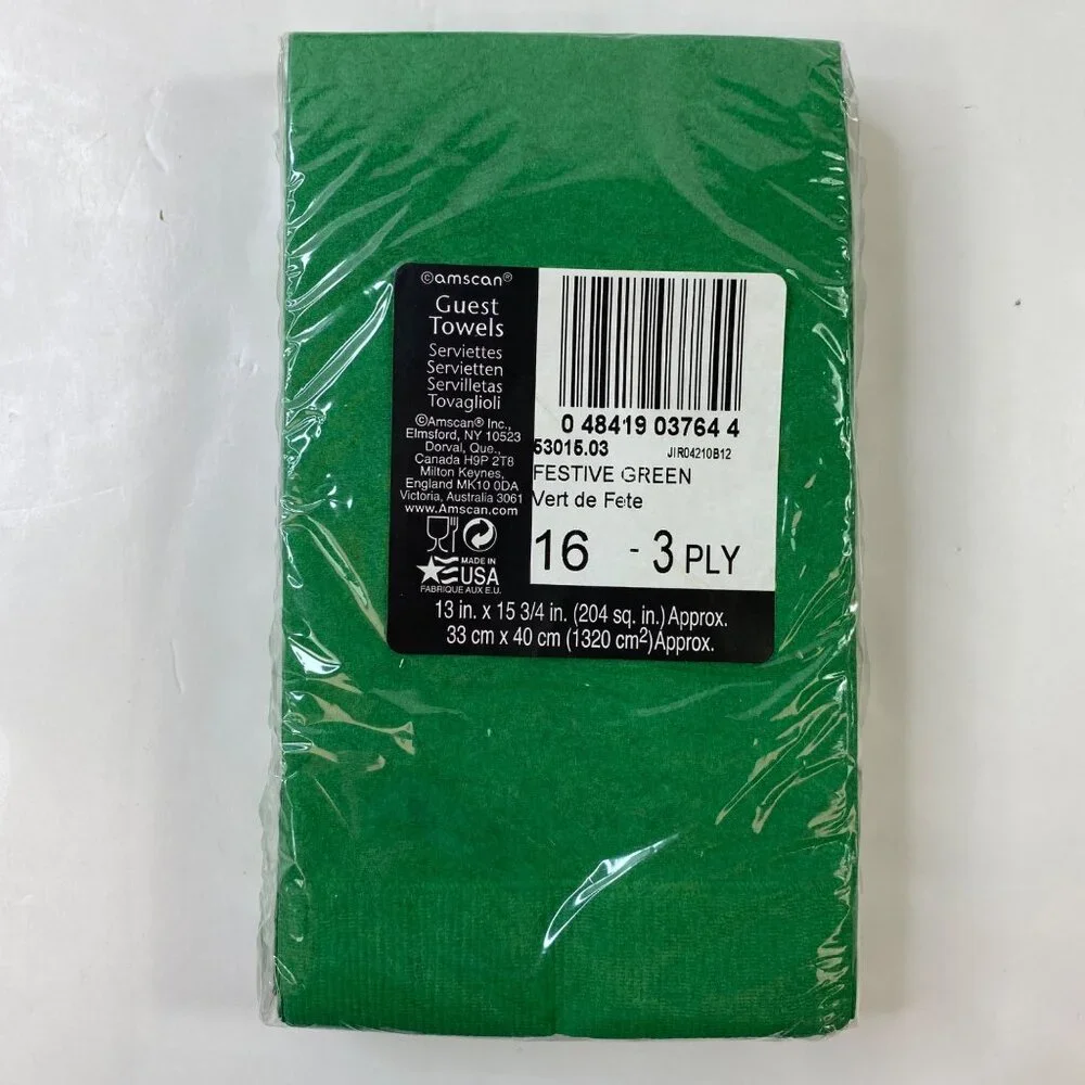 Amscan Holiday Tree 2-Pack 8 Cups 9oz Festive Green Guest Towels Set